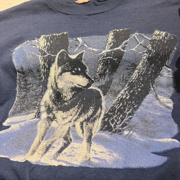 Vintage Keep It Simple Wolf Snow Nature Thin Boxy Light Sweatshirt Navy Blue M - Picture 6 of 10
